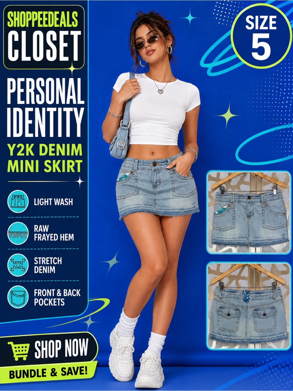 Personal Identity Y2K Light Wash Denim Mini Skirt Size 5